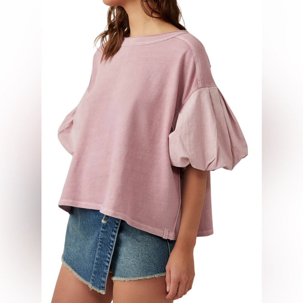 We The Free Oversized Balloon Short Sleeve Mauve Top Size M